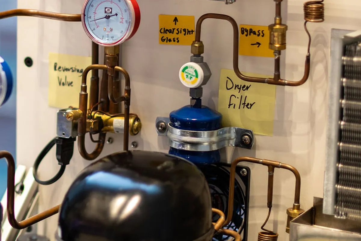 HVAC and refrigeration equipment used in training.
